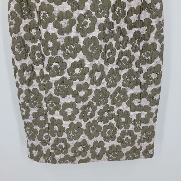 Etcetera Wool Silk Skirt Sz 0 Retro 60s Green Quilted Flower Kick Pleat Straight - Picture 6 of 8